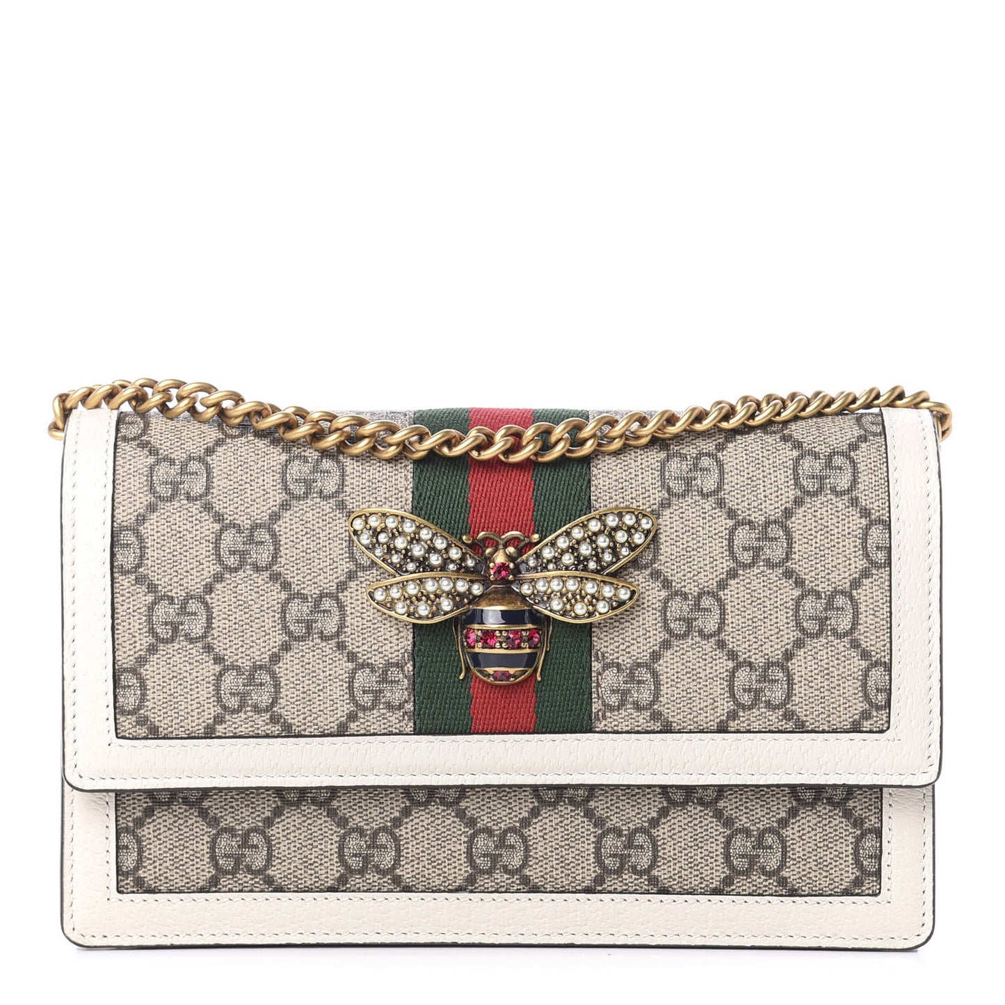 GG Supreme Monogram Web Queen Margaret Chain Wallet White