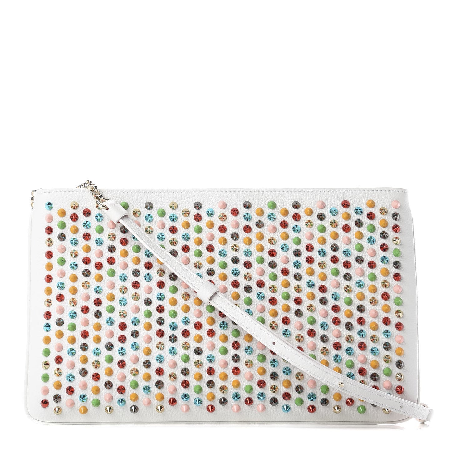 Calfskin Empire Spikes Loubiposh Clutch White Multi