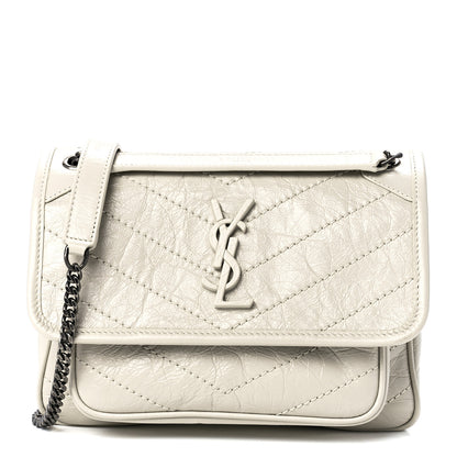 Saint Laurent Crinkled Calfskin Matelasse Monogram Baby Niki Chain Satchel White 1 of 13