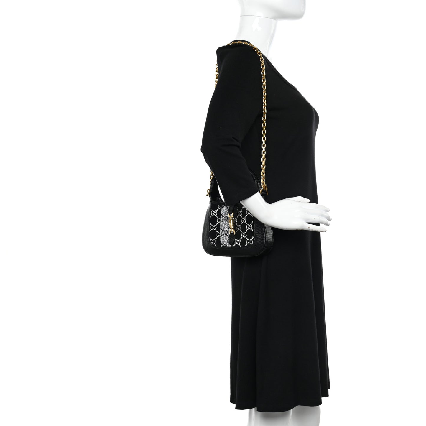 Lizard Mesh GG Crystals Mini Jackie 1961 Black