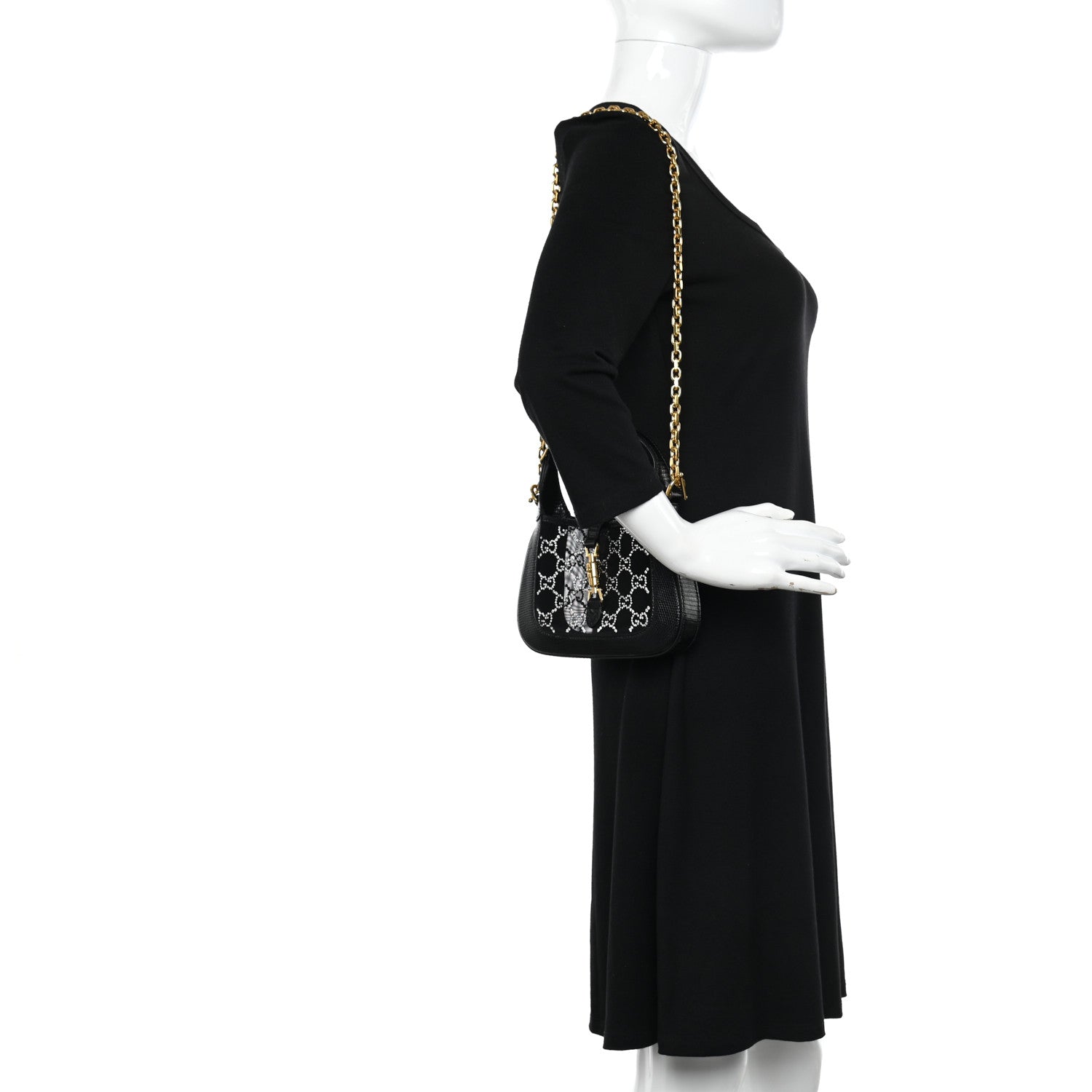 Gucci Lizard Mesh GG Crystals Mini Jackie 1961 Black 2 of 9