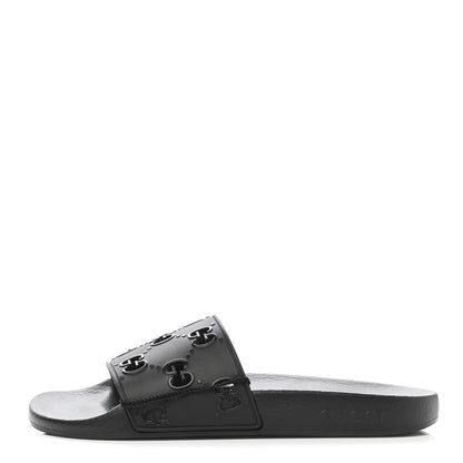 Gucci Rubber GG Monogram Perforated Womens Slide Sandals 40 Black 1 of 7