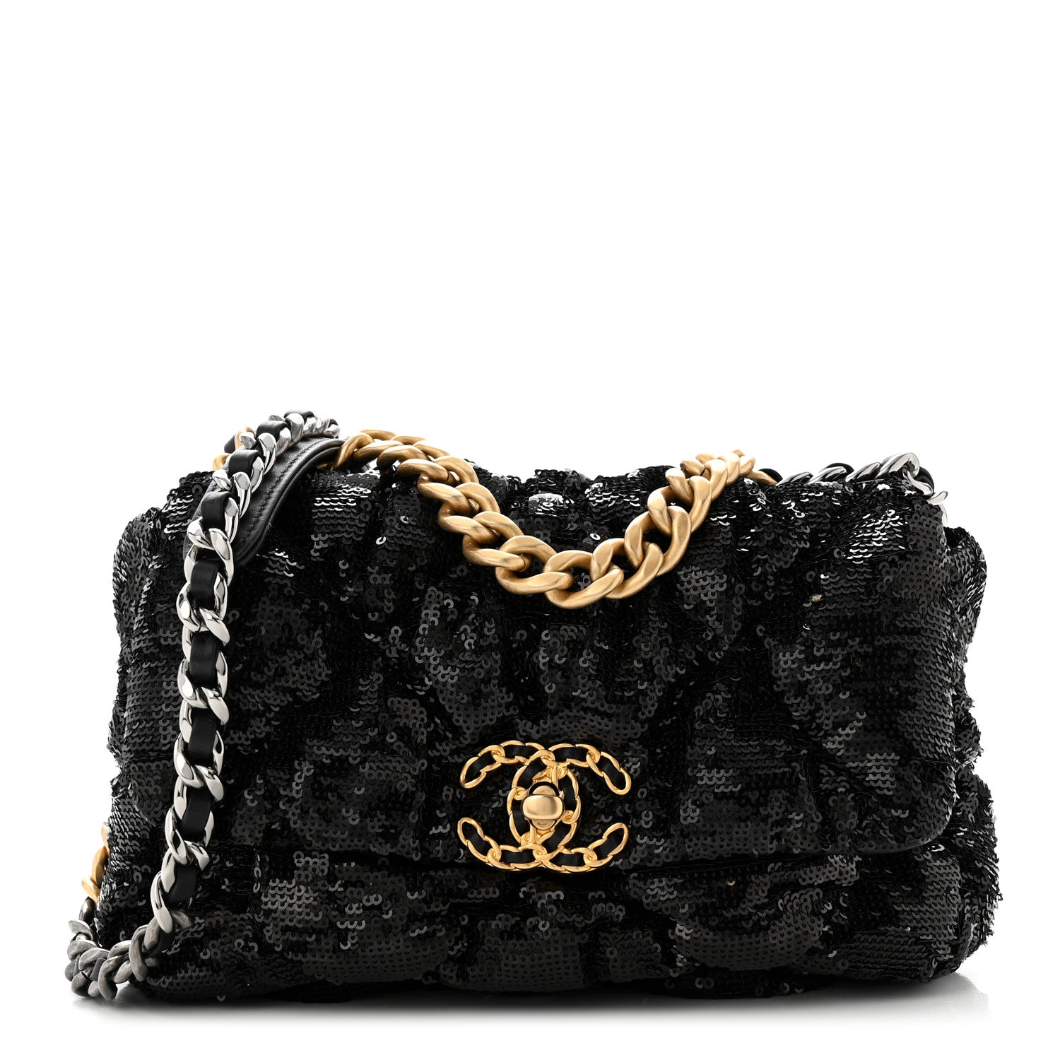 Chanel Sequin Quilted Medium Chanel 19 Flap Black 1 of 10