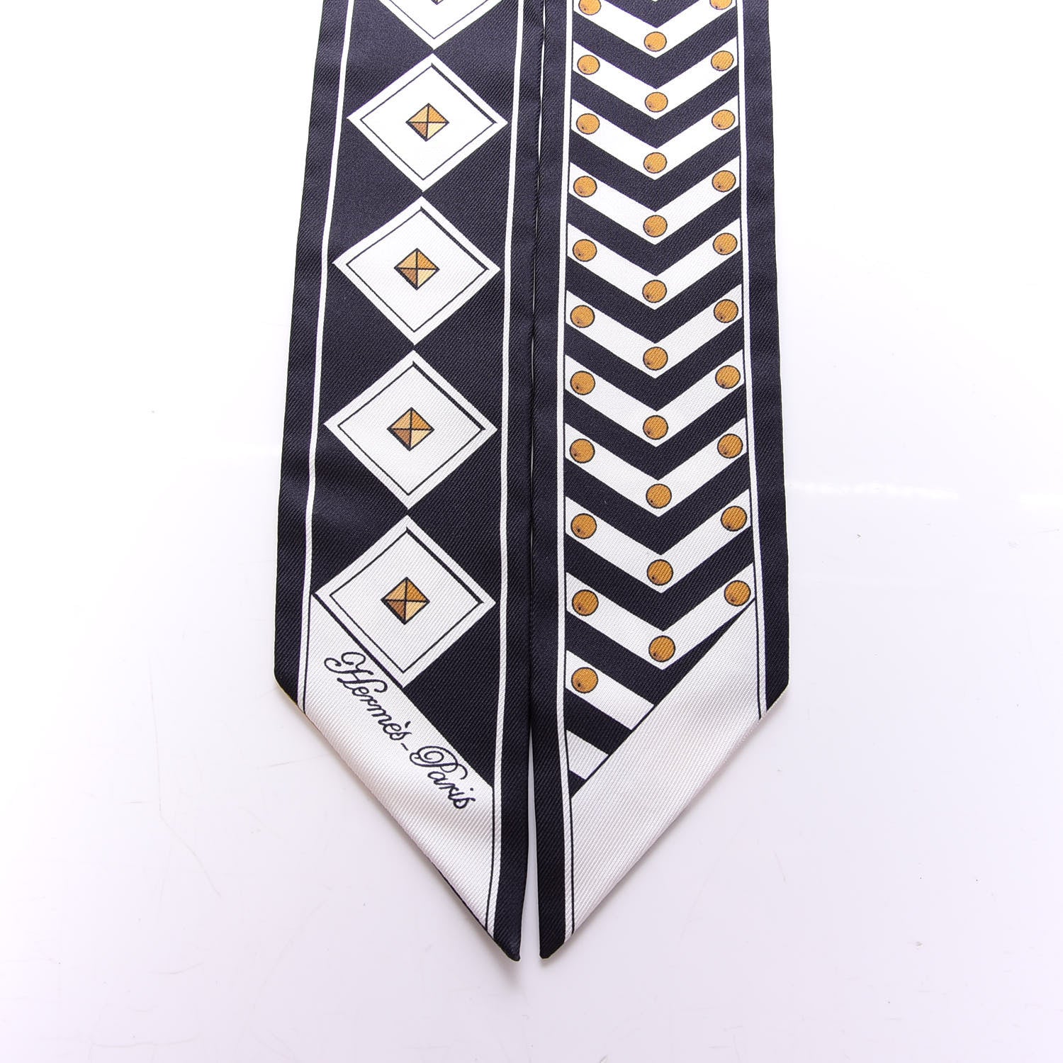 Hermes Silk Colliers Et Chiens Twilly Black Gold White 2 of 4