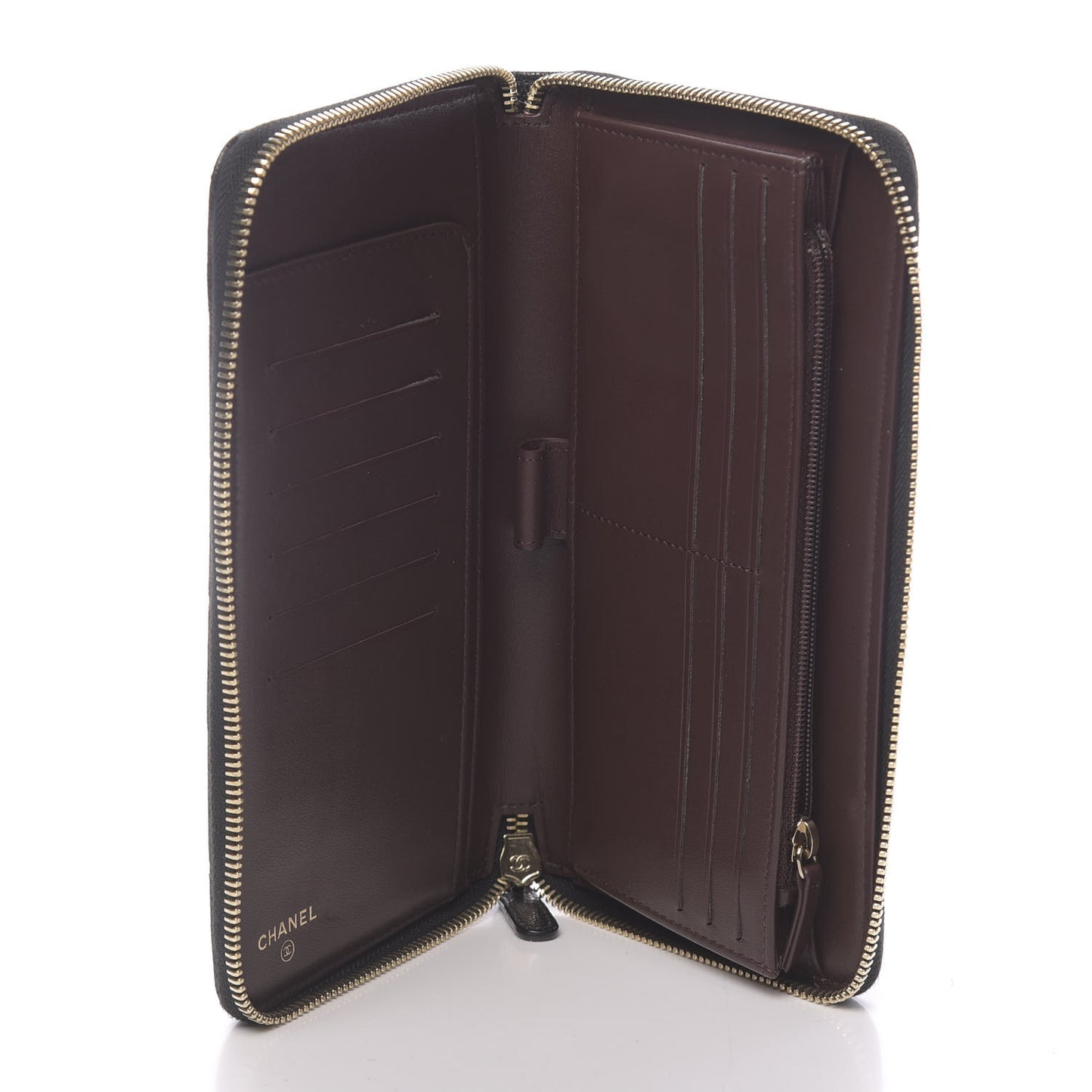 Caviar Quilted Large Gusset Zip Around Wallet Black