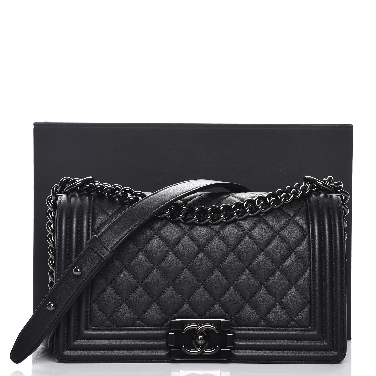 Chanel Calfskin Quilted Medium Boy Flap So Black 8 of 8