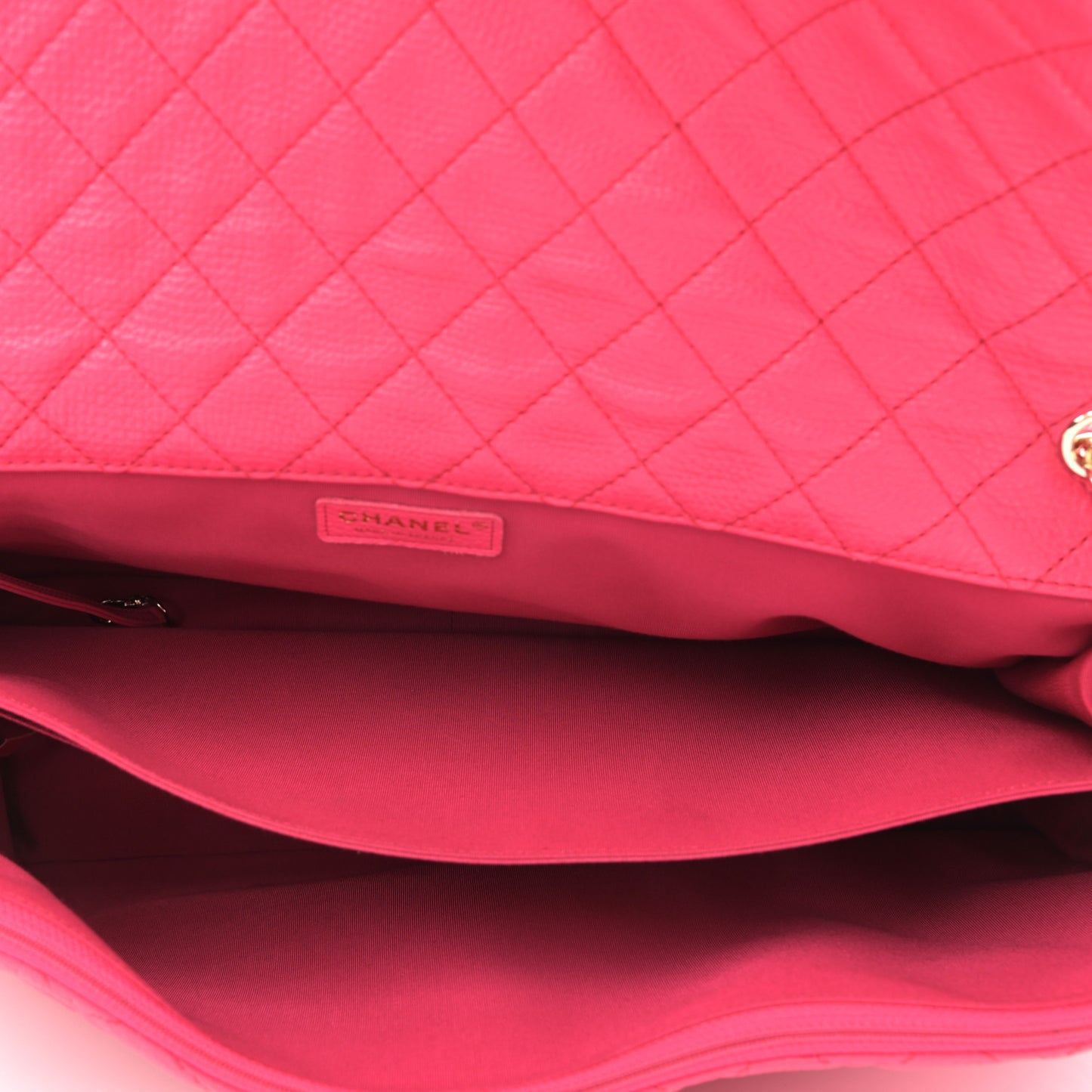 Calfskin Quilted XXL Travel Flap Bag Dark Pink