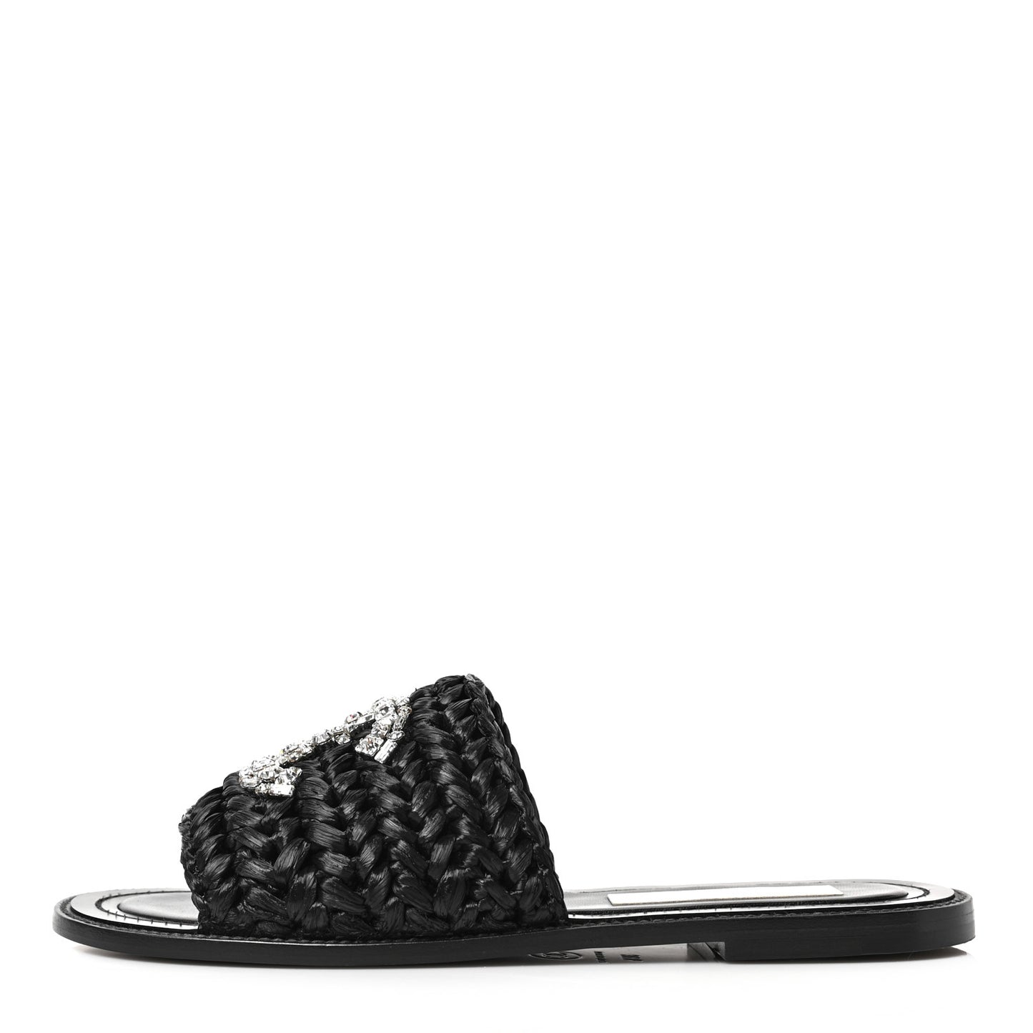 Raffia Crystal CC Mules Sandals 38.5 Black