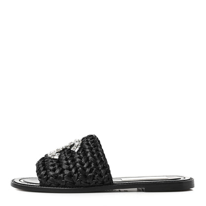 Chanel Raffia Crystal CC Mules Sandals 38.5 Black 1 of 9