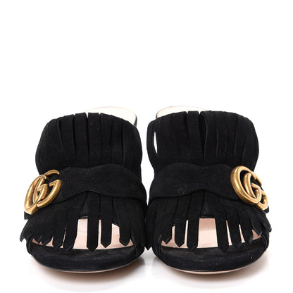 Gucci Kid Scamosciato GG Marmont Fringe 75mm Slide Sandals 38 Black 2 of 10