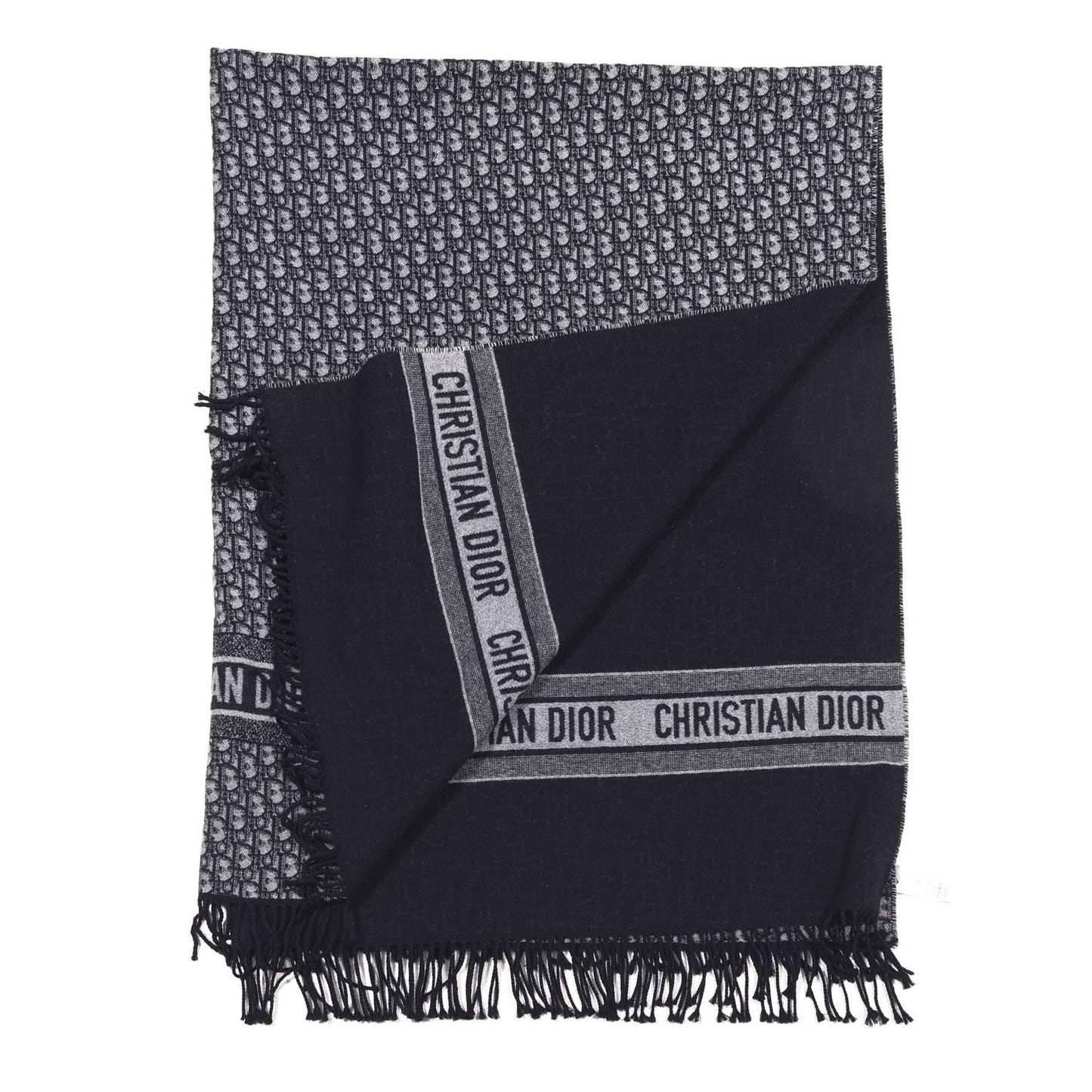 Cashmere Wool CD Oblique Throw Blanket Blue