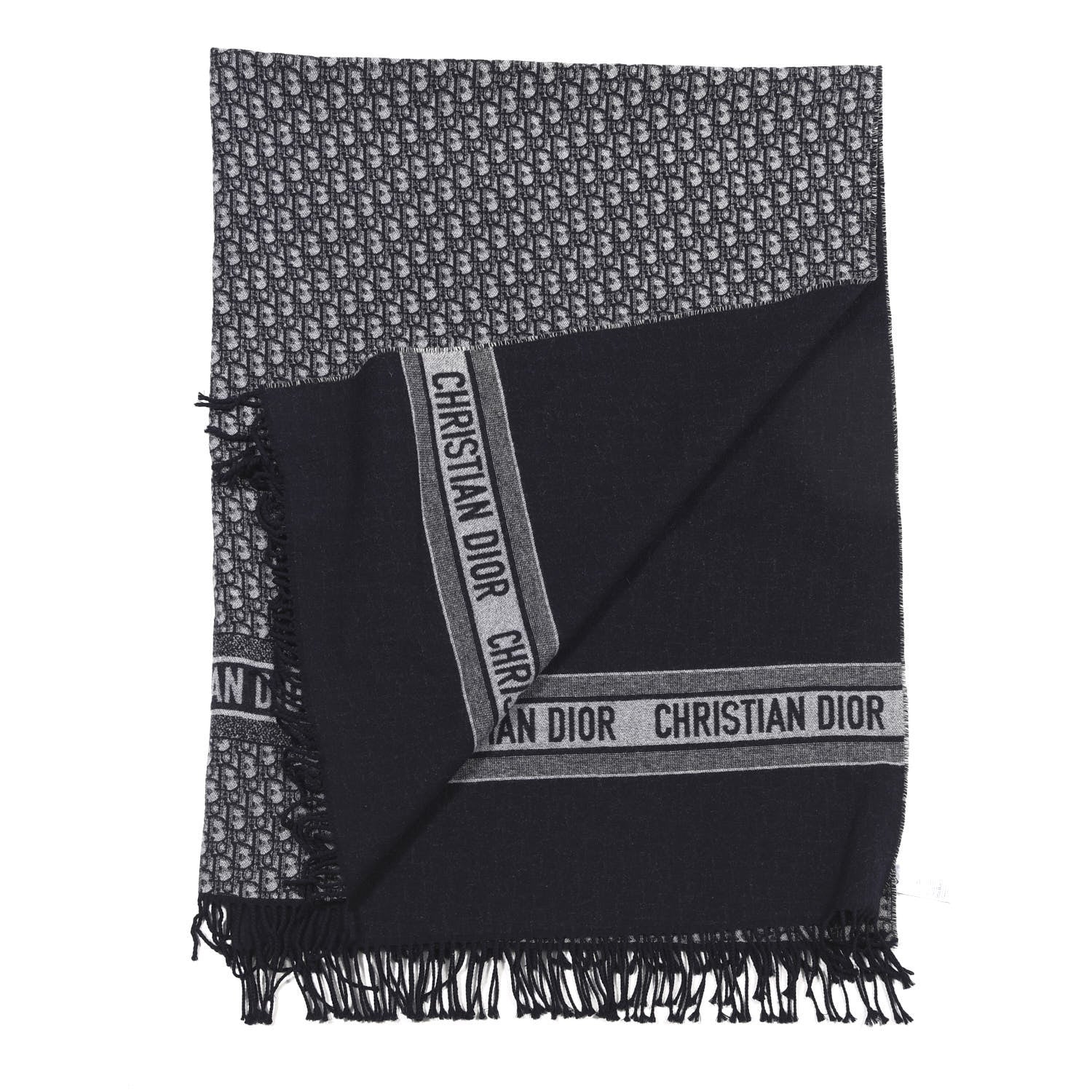 Christian Dior Cashmere Wool CD Oblique Throw Blanket Blue 2 of 3