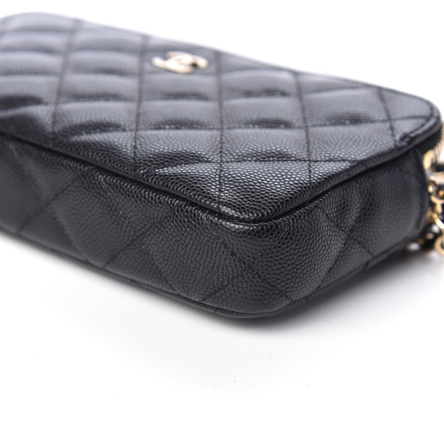 Caviar Quilted Small Clutch With Chain Black