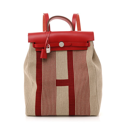 Hermes Vache Hunter Toile H Vibration Herbag a Dos Retourne Backpack Bordeaux Ficelle Rouge Piment 1 of 11