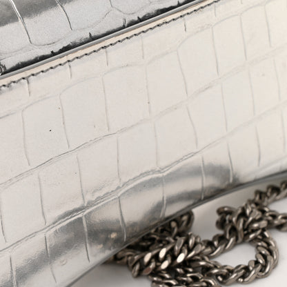 Balenciaga Metallic Calfskin Crocodile Embossed Hourglass Chain Bag Silver 12 of 13