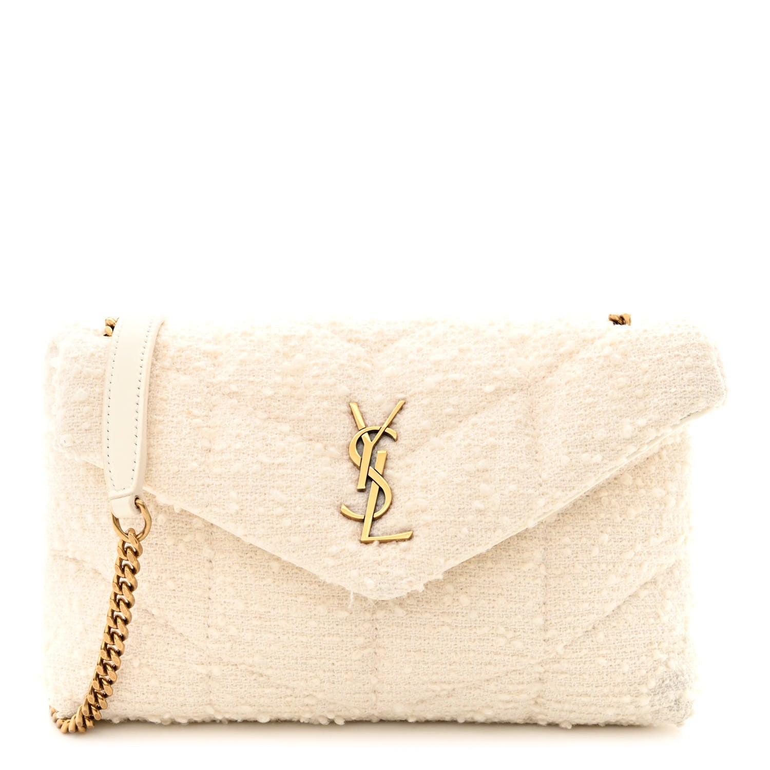 Saint Laurent Boucle Tweed Quilted Toy Loulou Puffer Monogram Chain Satchel Crema Soft 1 of 11