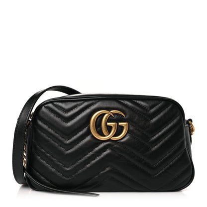 Gucci Calfskin Matelasse Small GG Marmont Chain Shoulder Bag Black 1 of 9