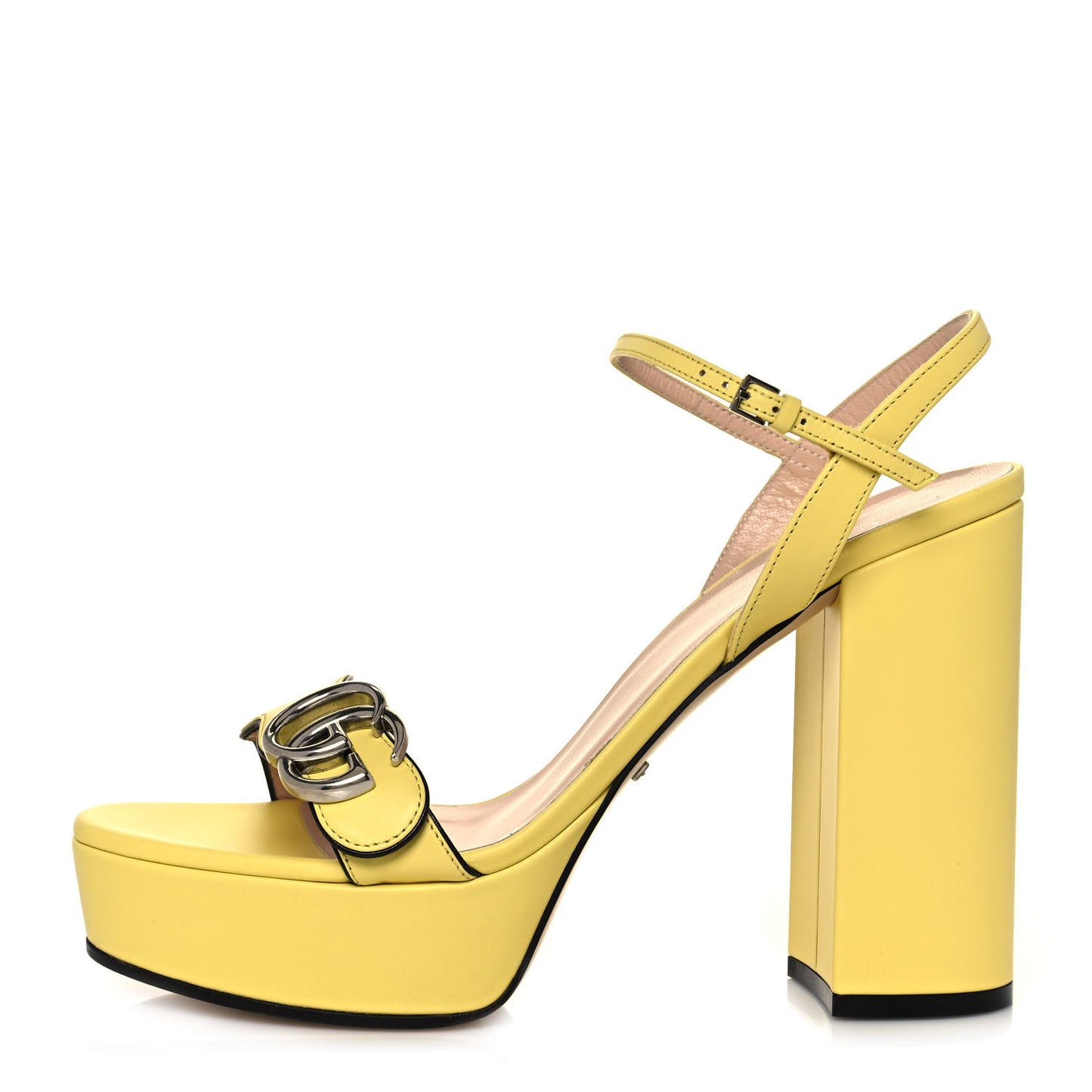 Calfskin GG Marmont Ankle Wrap 30/115mm Platform Sandals 39.5 Banana