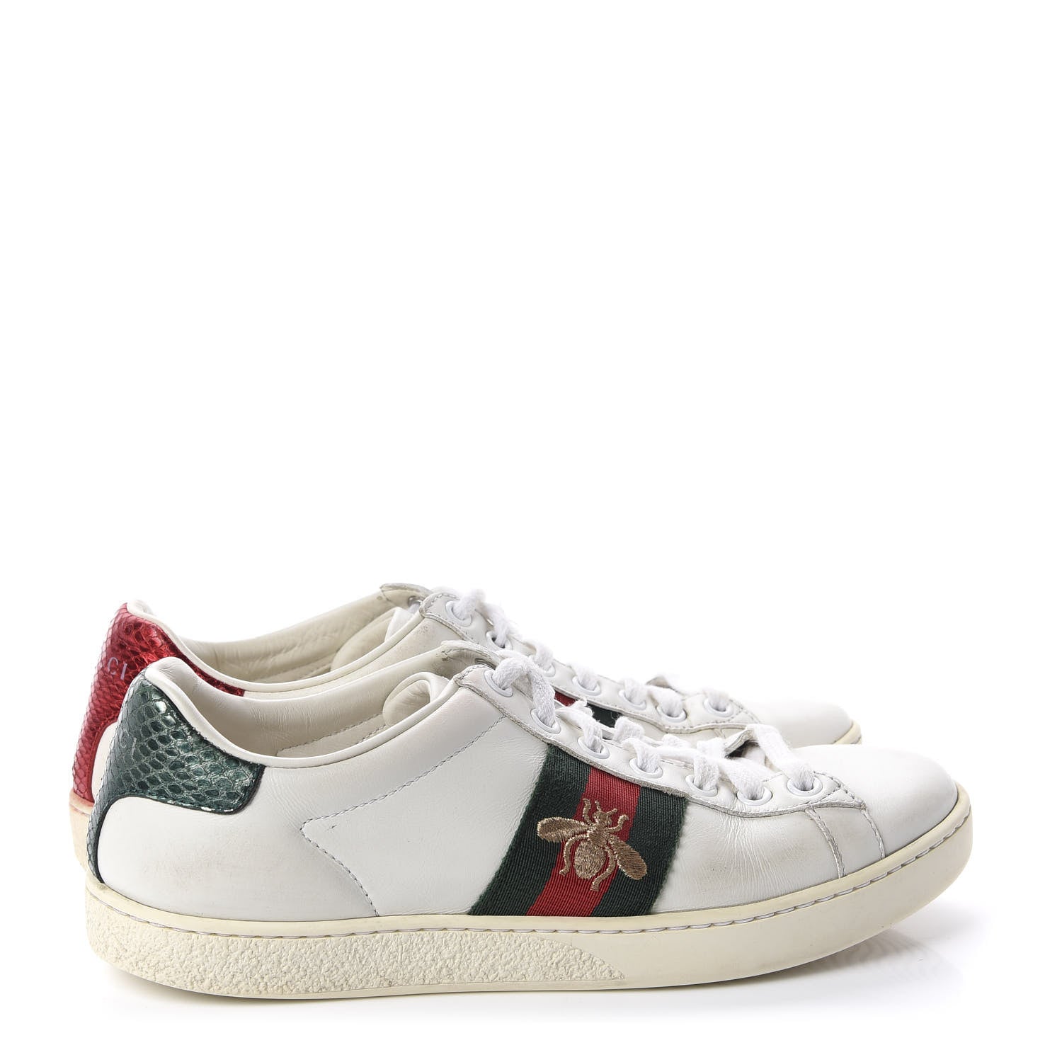Gucci Calfskin Ayers Bee Embroidered Womens Ace Sneakers 35 White Green 4 of 12