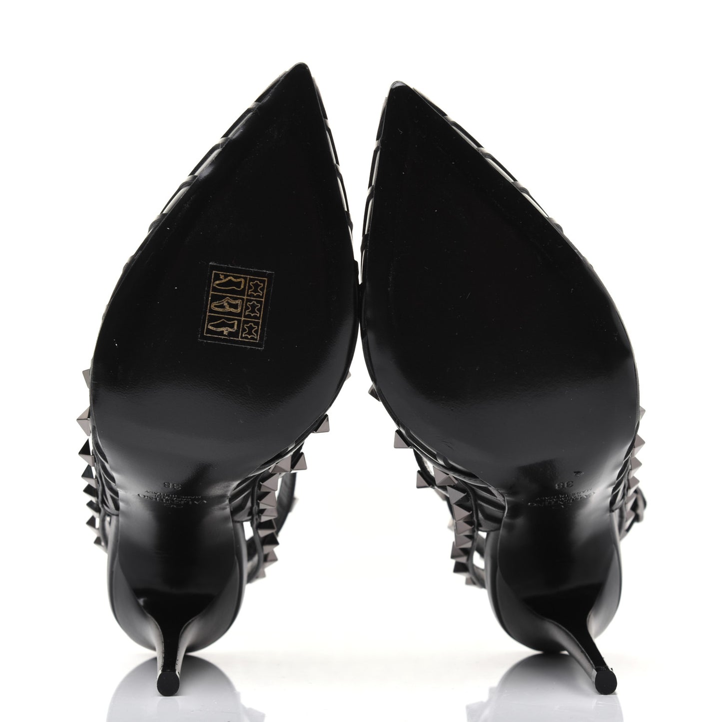 Calfskin Nappa Boudoir Rockstud Ankle Strap 100mm Pumps 38 Black