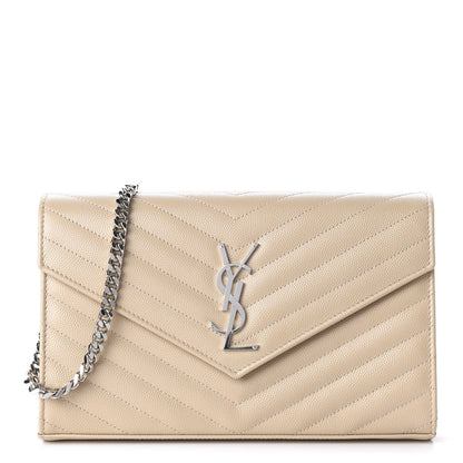 Saint Laurent Grain De Poudre Matelasse Chevron Monogram Chain Wallet Nude Powder 1 of 10