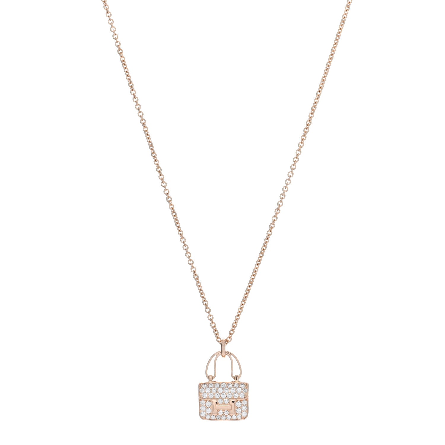 Hermes 18K Rose Gold Diamond Constance Amulettes Pendant Necklace 1 of 6