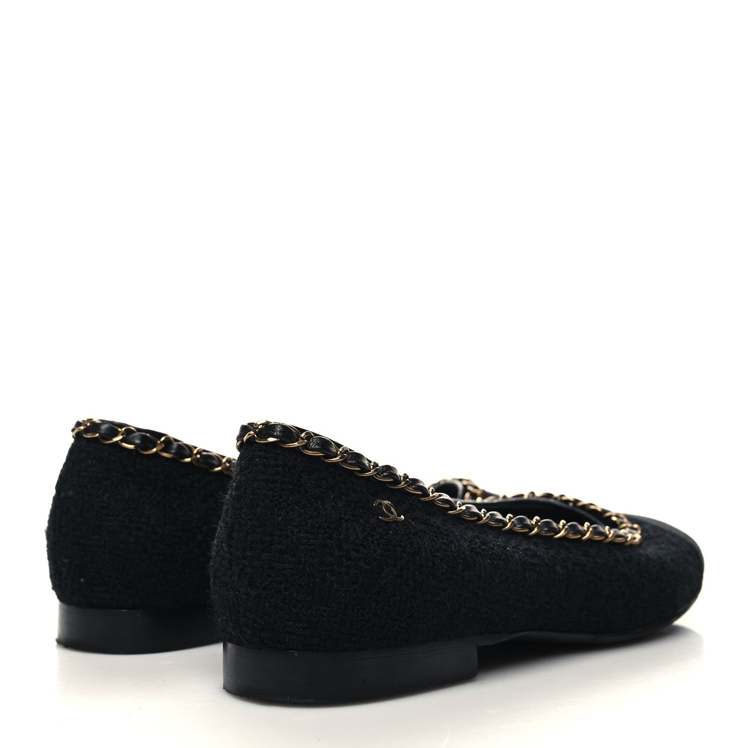 Chanel Tweed Grosgrain Chained Cap Toe Ballerina Flats 38 Black 4 of 8