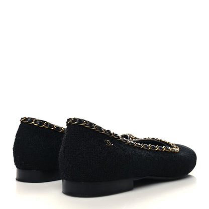 Chanel Tweed Grosgrain Chained Cap Toe Ballerina Flats 38 Black 4 of 8