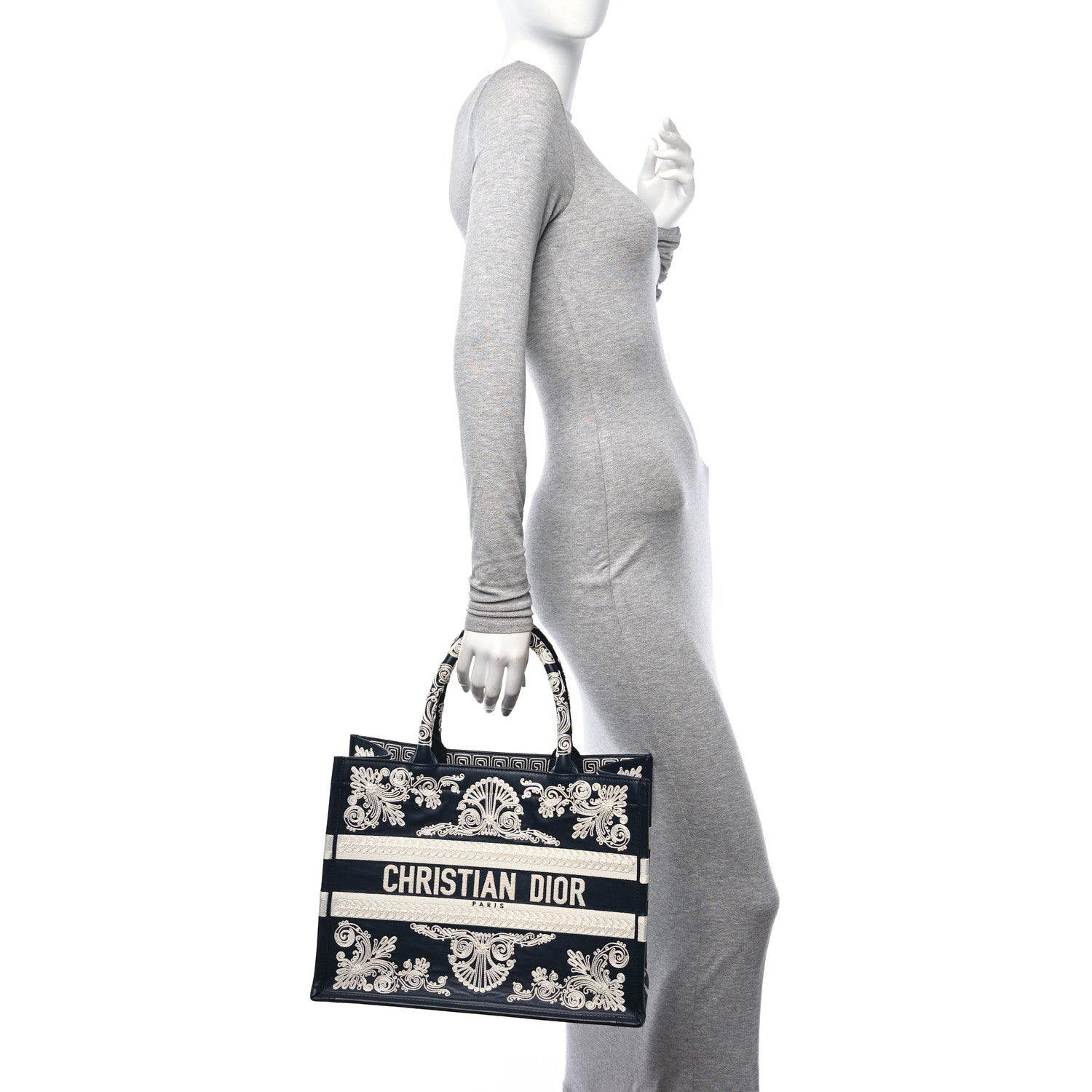 Christian Dior Calfskin Cornely-Effect Embroidery Medium Book Tote Black White 2 of 9