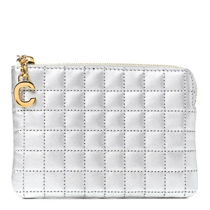 Celine Laminated Calfskin Quilted C Charm Coin Card Pouch Silver 1 of 8