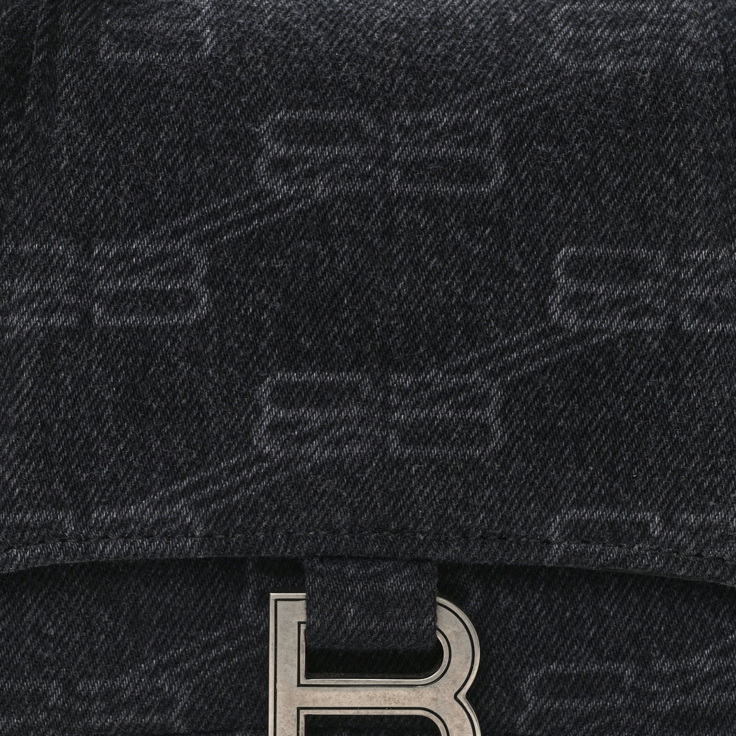 Washed Denim BB Monogram Small Hourglass Top Handle Bag Black