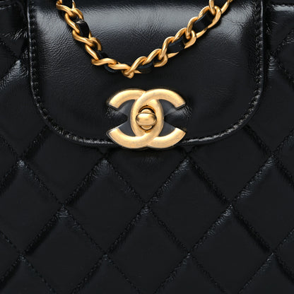 Chanel Shiny Aged Calfskin Quilted Nano Kelly Shopper Black 8 of 10
