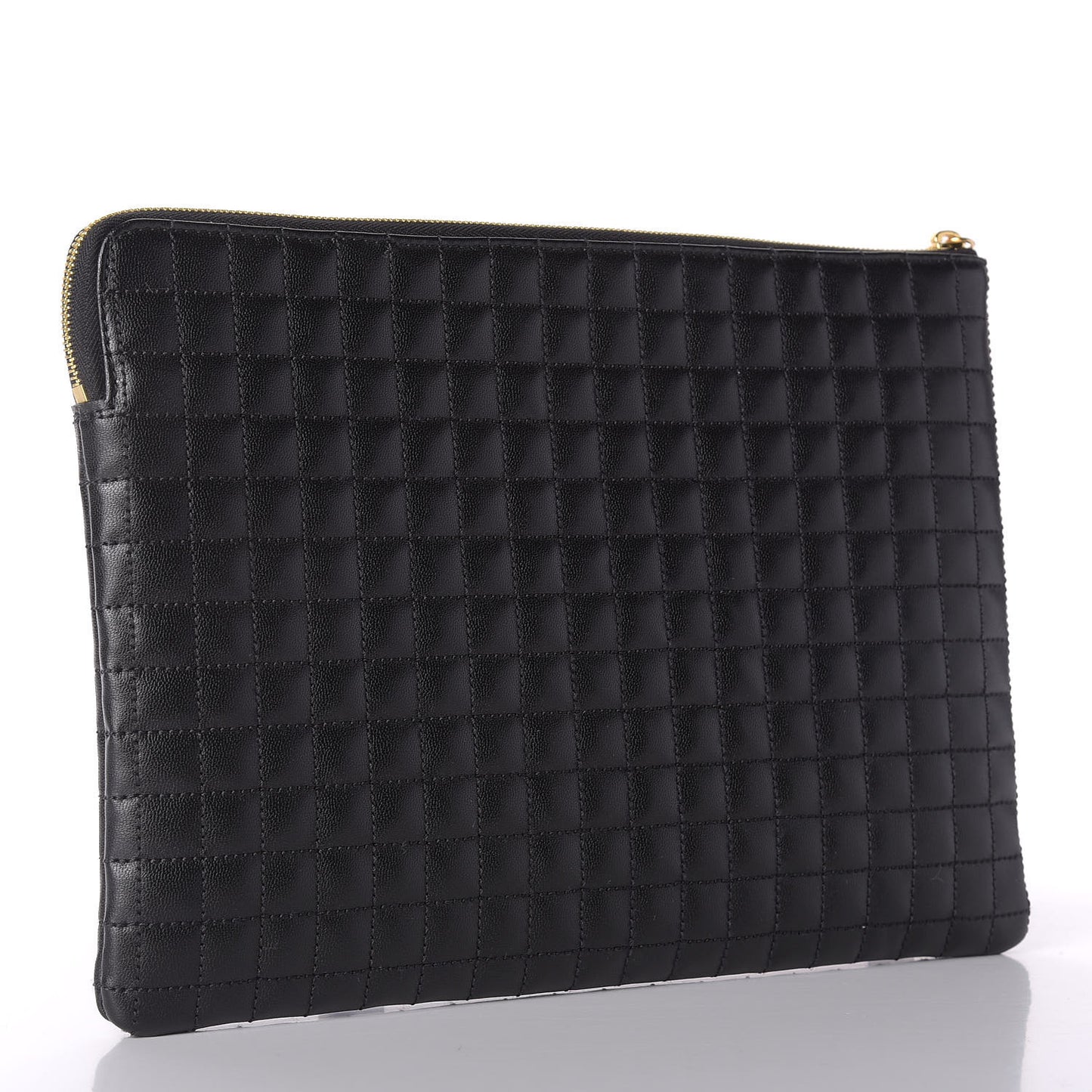 Calfskin Quilted C Charm Pouch Black