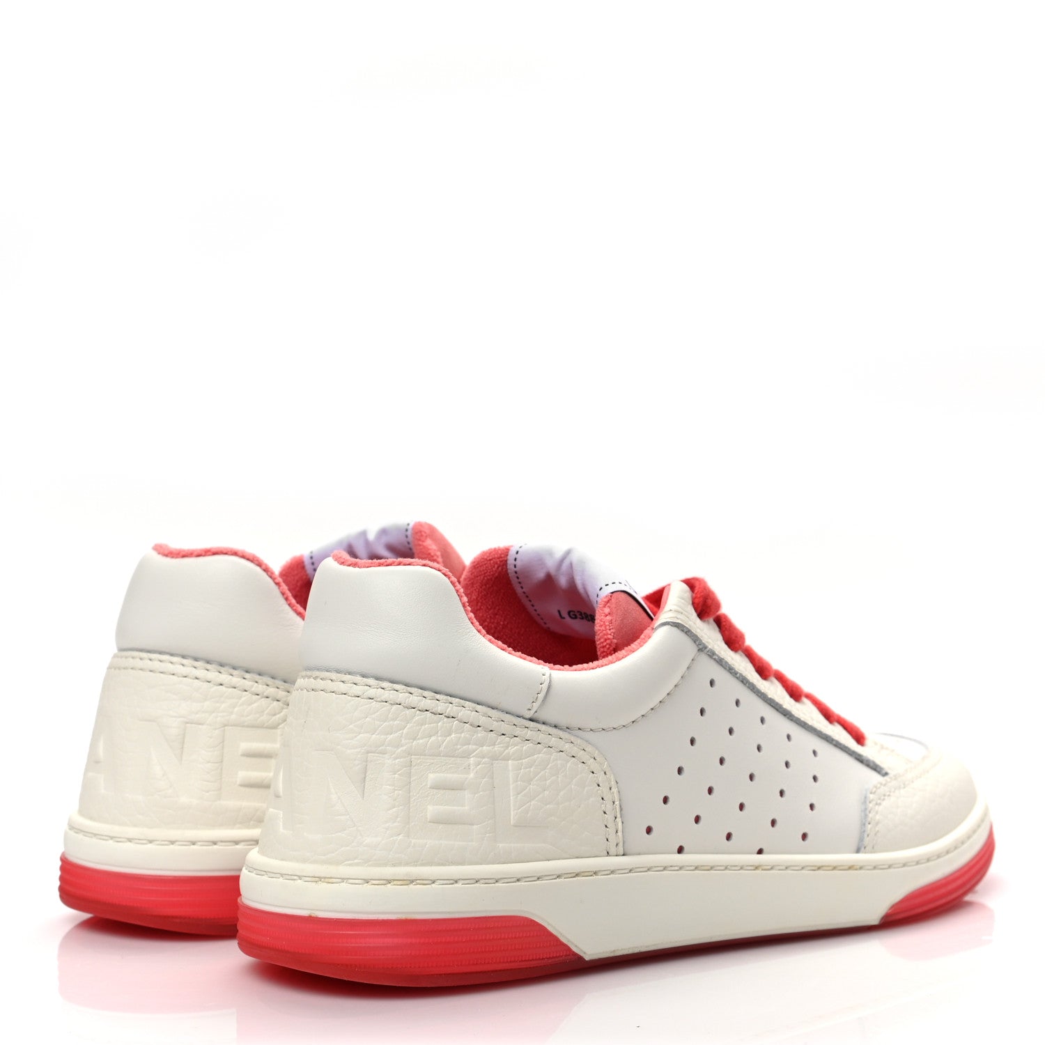Chanel Grained Calfskin Fabric Womens Logo Sneakers 39 White Red 4 of 8