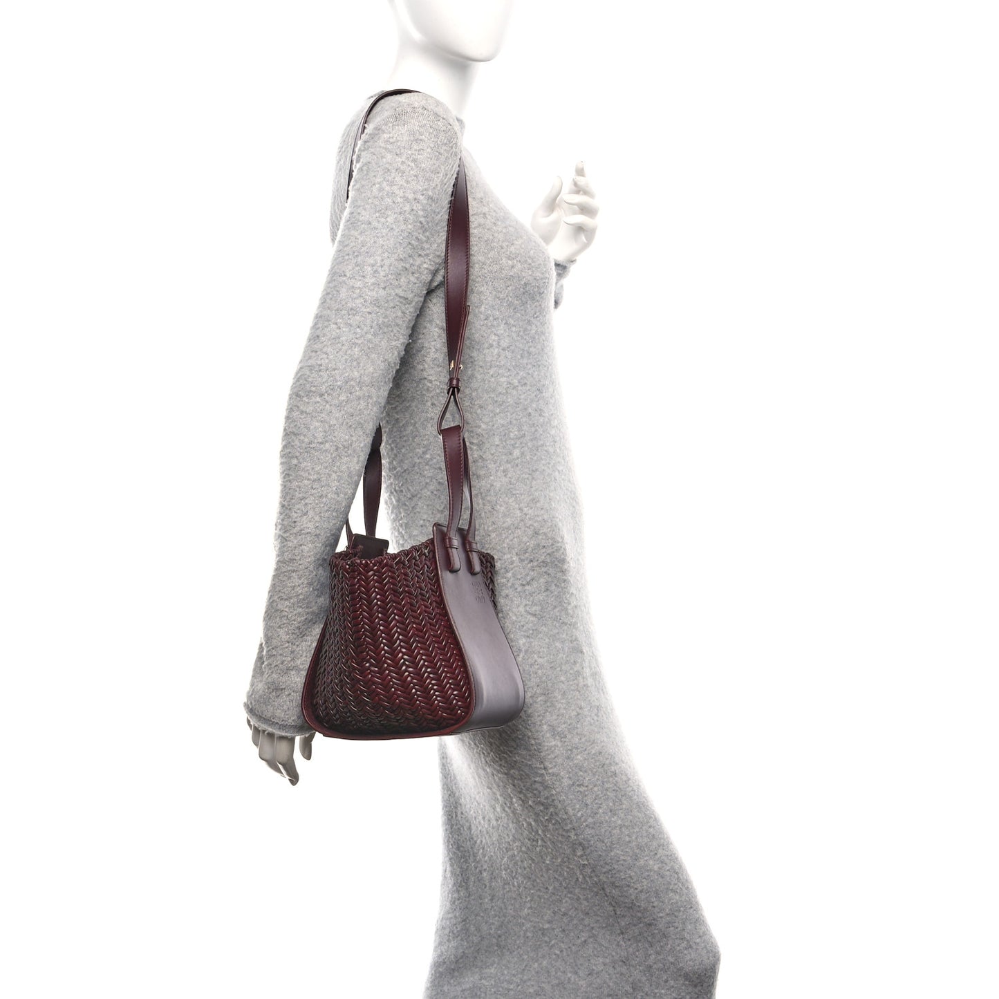 Calfskin Woven Compact Hammock Shoulder Bag Dark Burgundy
