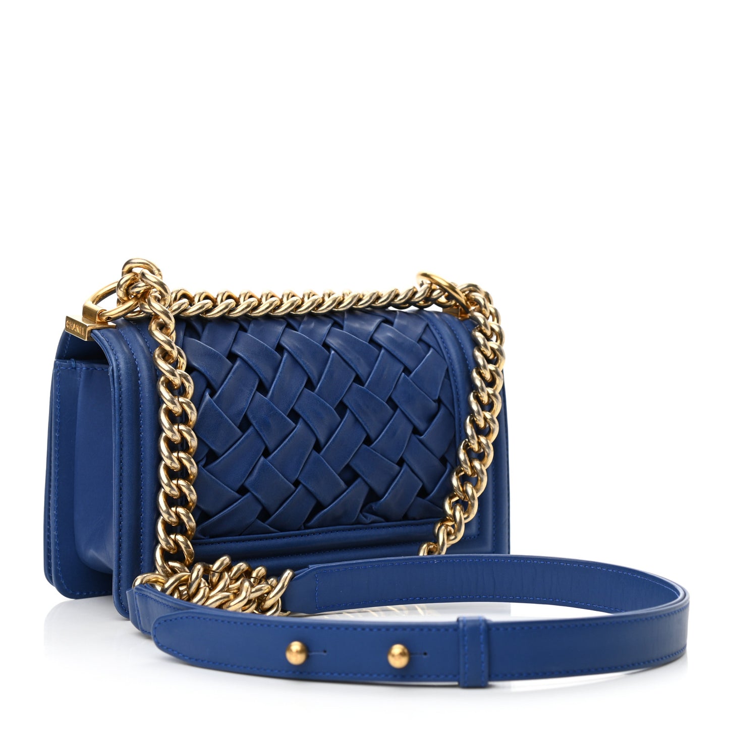 Lambskin Woven Small Chateau Boy Flap Blue