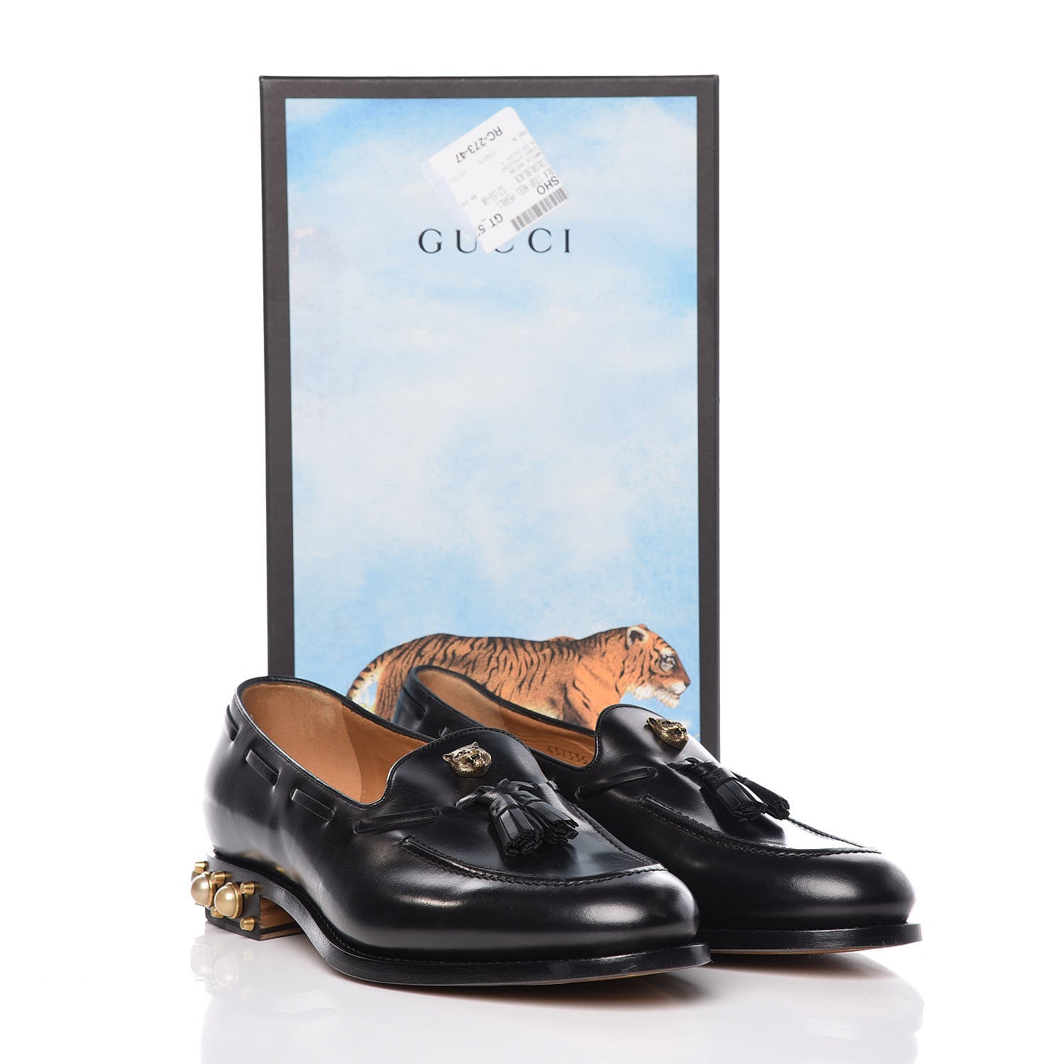 Gucci Calfskin Pearl Embellished Tasseled Mens Sagan Loafers 10 Black 13 of 13