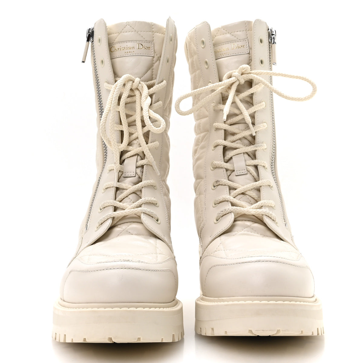 Christian Dior Calfskin Quilted Combat Boots 40 White 3 of 8