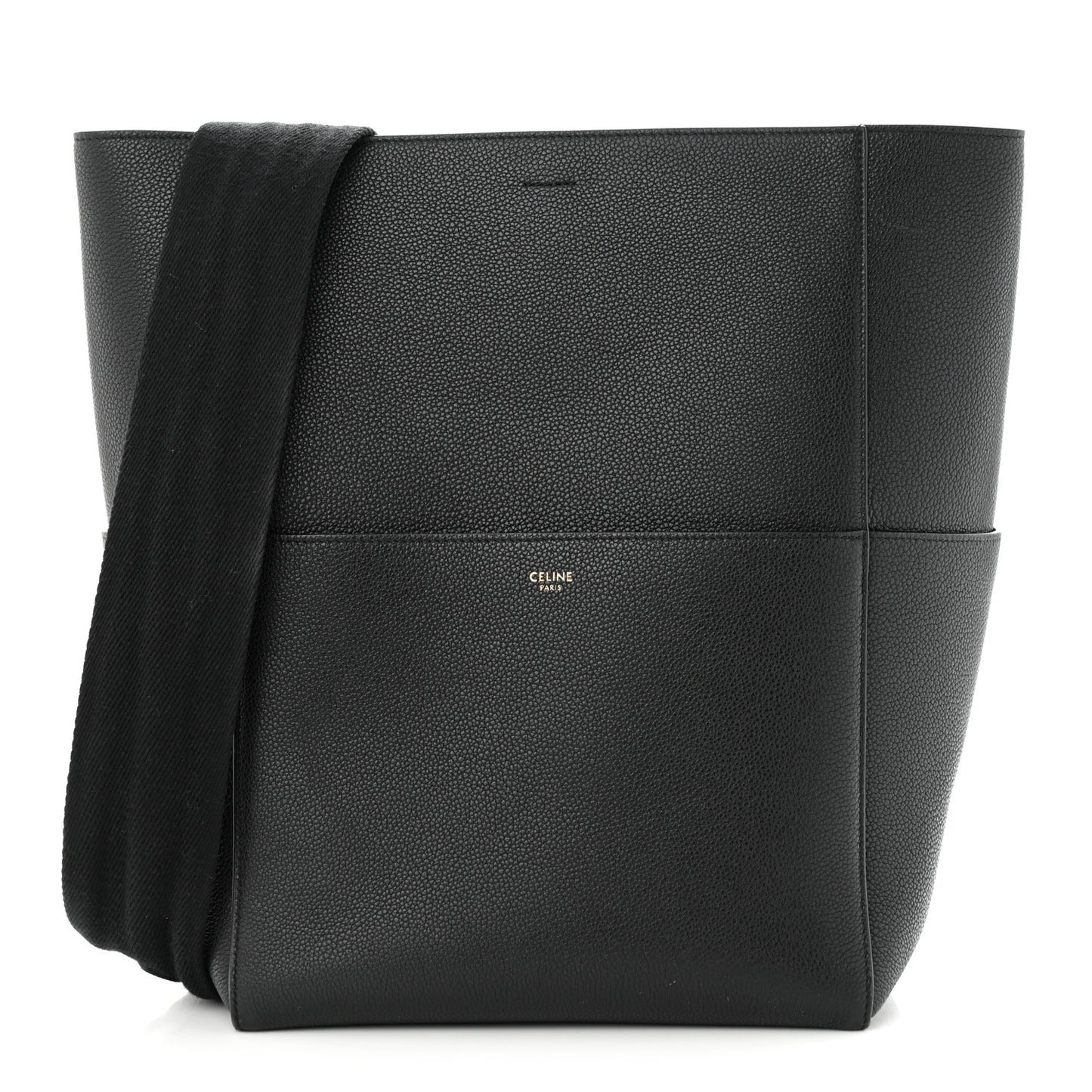 Soft Grained Calfskin Sangle Bucket Bag Black