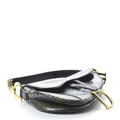 Christian Dior Patent Crocodile Embossed Calfskin Saddle Bag Blue 4 of 11