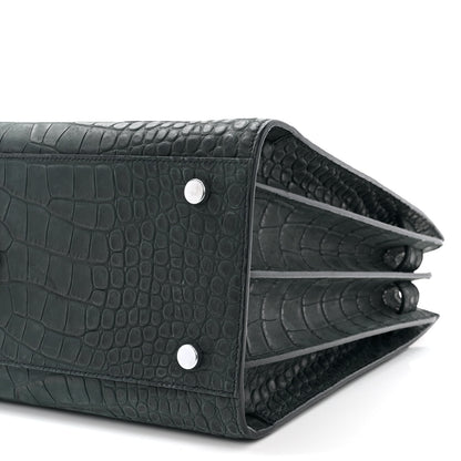 Saint Laurent Calfskin Crocodile Embossed Small Sac de Jour Dusty Black 10 of 10