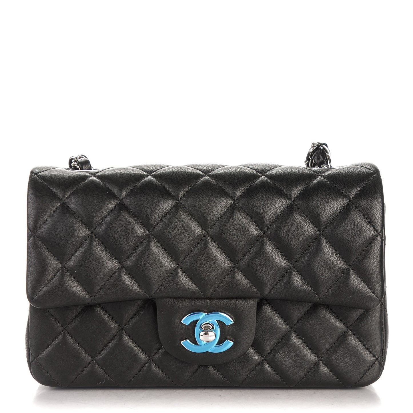 Lambskin Quilted Mini Rectangular Flap Black