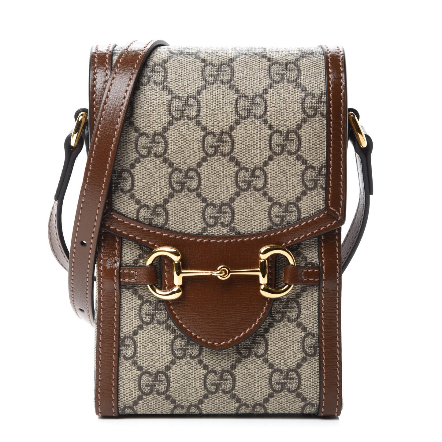 GG Supreme Monogram Mini Horsebit 1955 Crossbody Bag Beige Brown Sugar