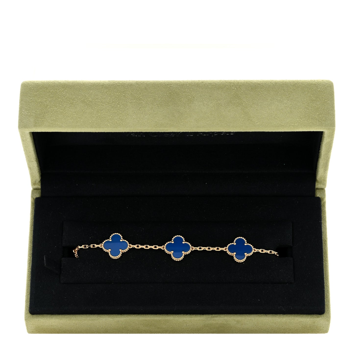 18K Yellow Gold Blue Agate 5 Motifs Vintage Alhambra Bracelet