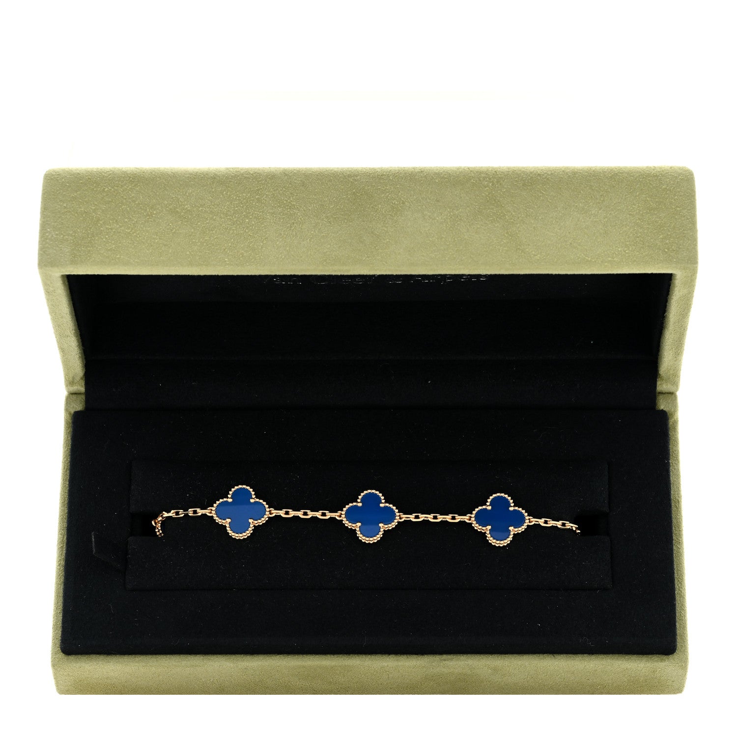 Van Cleef & Arpels 18K Yellow Gold Blue Agate 5 Motifs Vintage Alhambra Bracelet 4 of 4