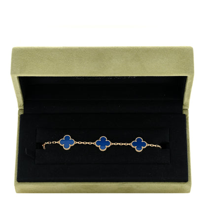 Van Cleef & Arpels 18K Yellow Gold Blue Agate 5 Motifs Vintage Alhambra Bracelet 4 of 4