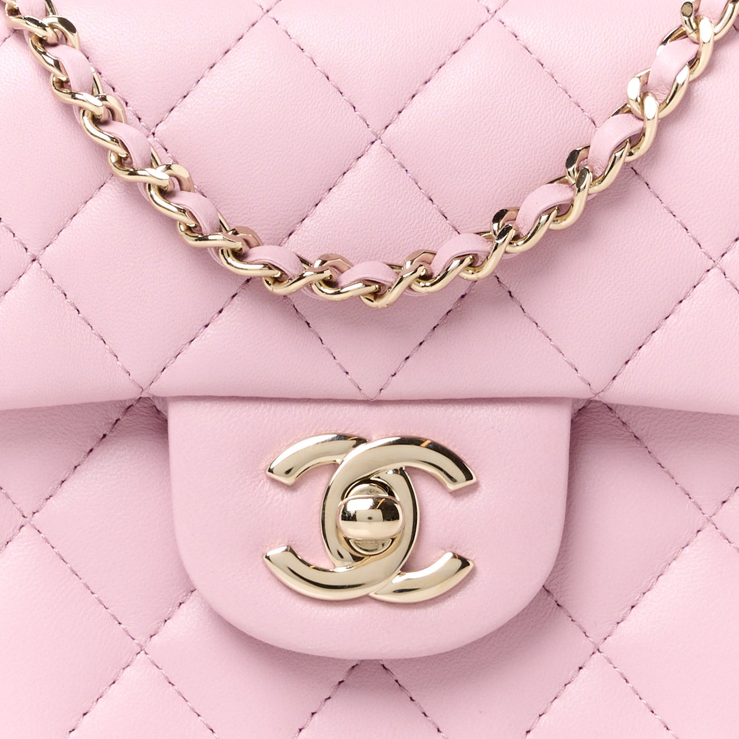 Lambskin Quilted Mini Top Handle Rectangular Flap Pink