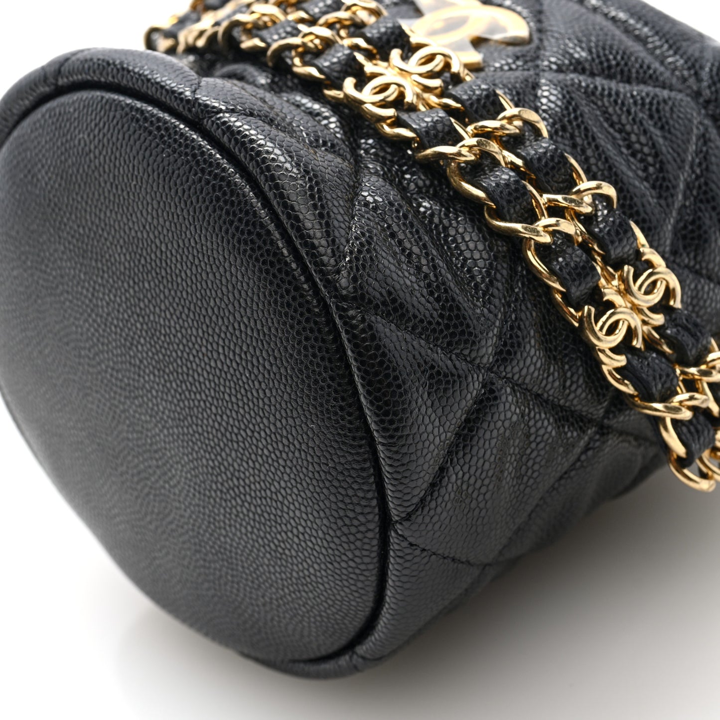 Caviar Quilted Coco First Bucket Clutch With Chain Black