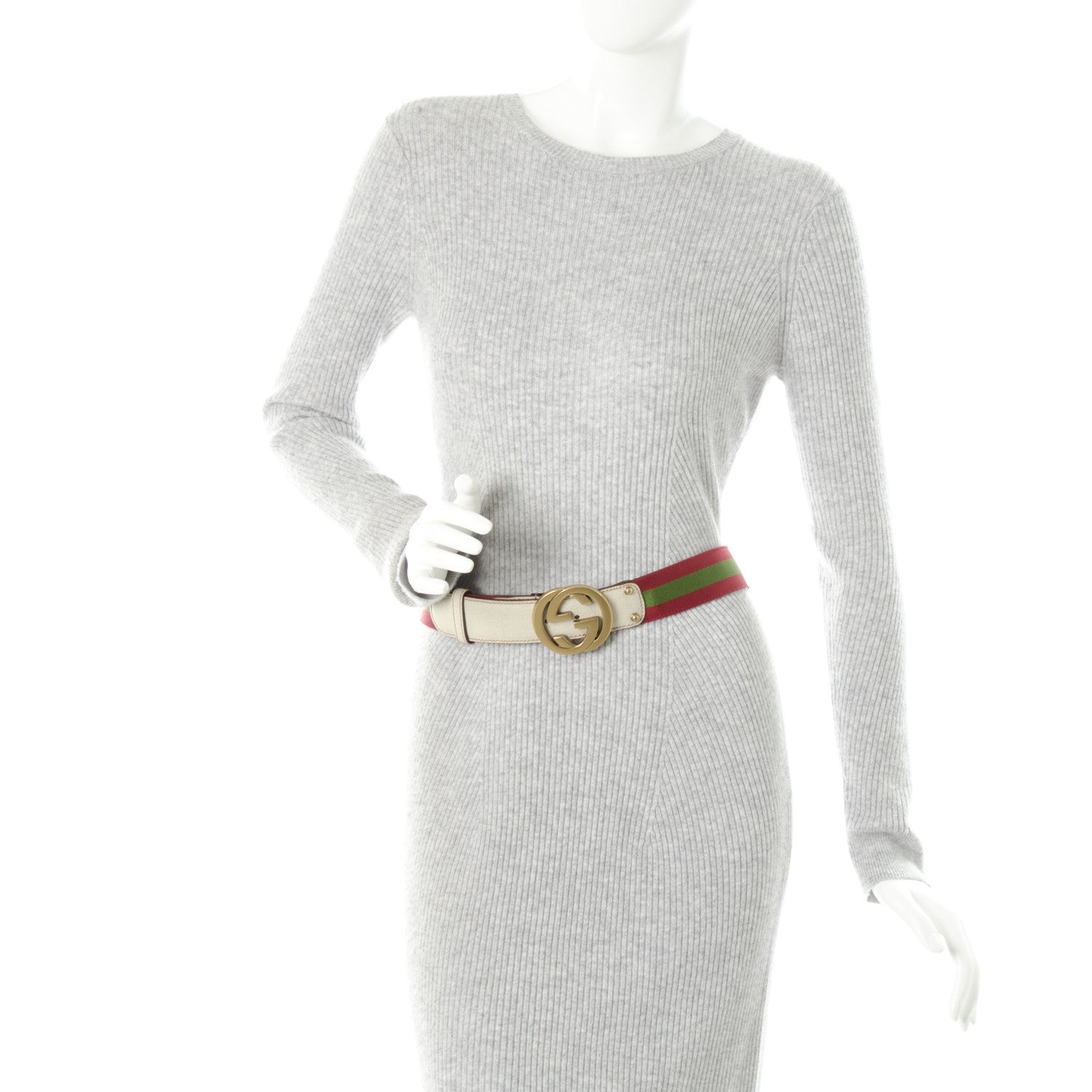 Gucci Calfskin Canvas Web Interlocking G Belt 90 36 Off White 5 of 6