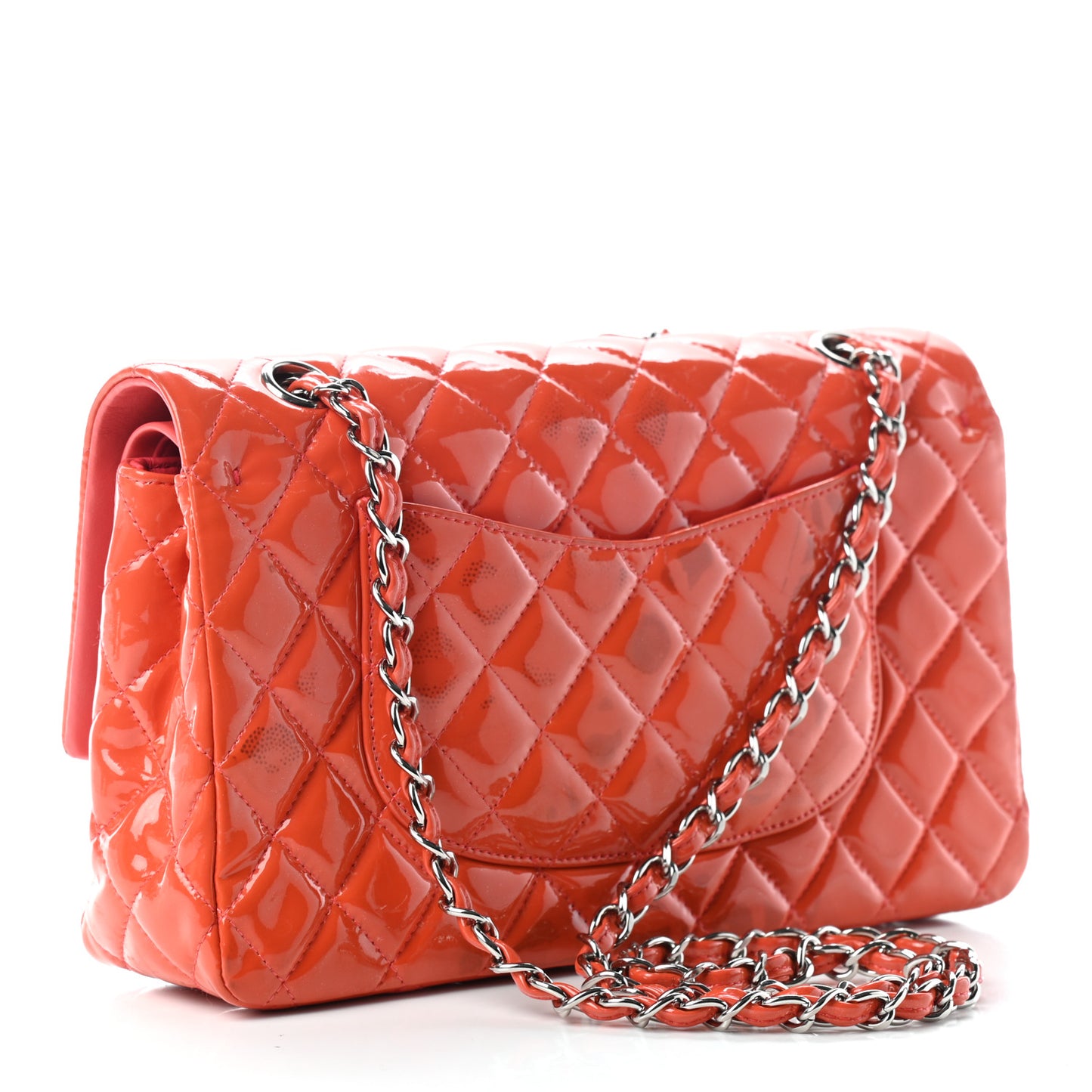 Patent Quilted Medium Double Flap Orange